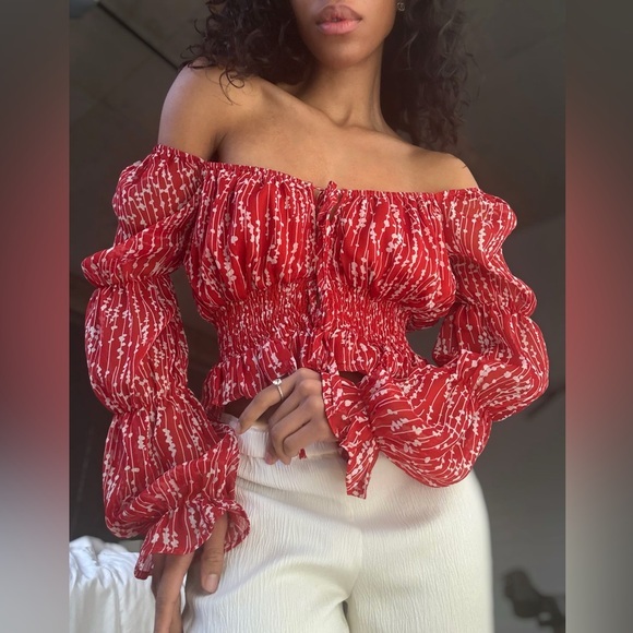 Fashion Nova Sweaters - Fashion Nova Floral Off the Shoulder Peplum Crop Top